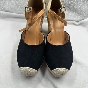 Elegant Black and Tan Women's Espadrille Wedges